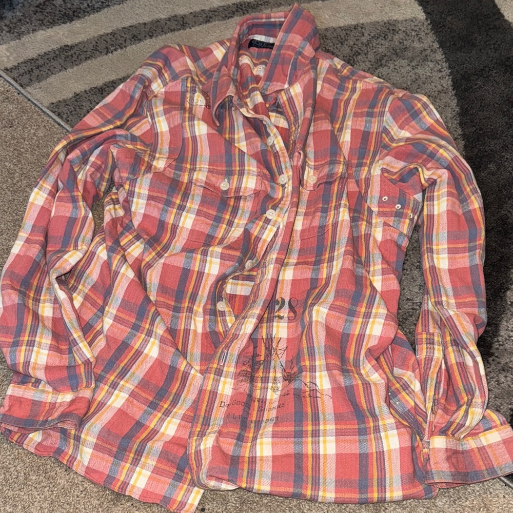 Ralph Lauren Men's Casual Plaid Shirt in Red and Yellow